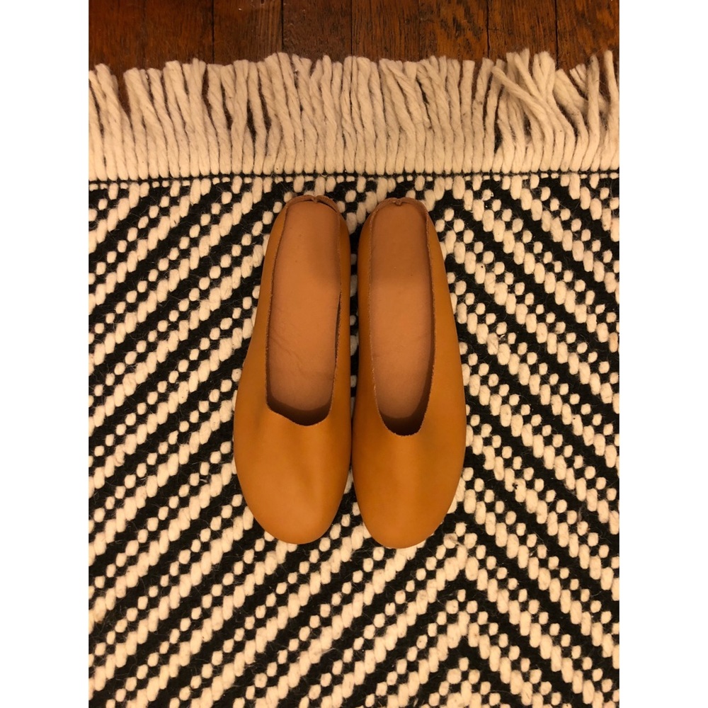 Camel color leather flat mule